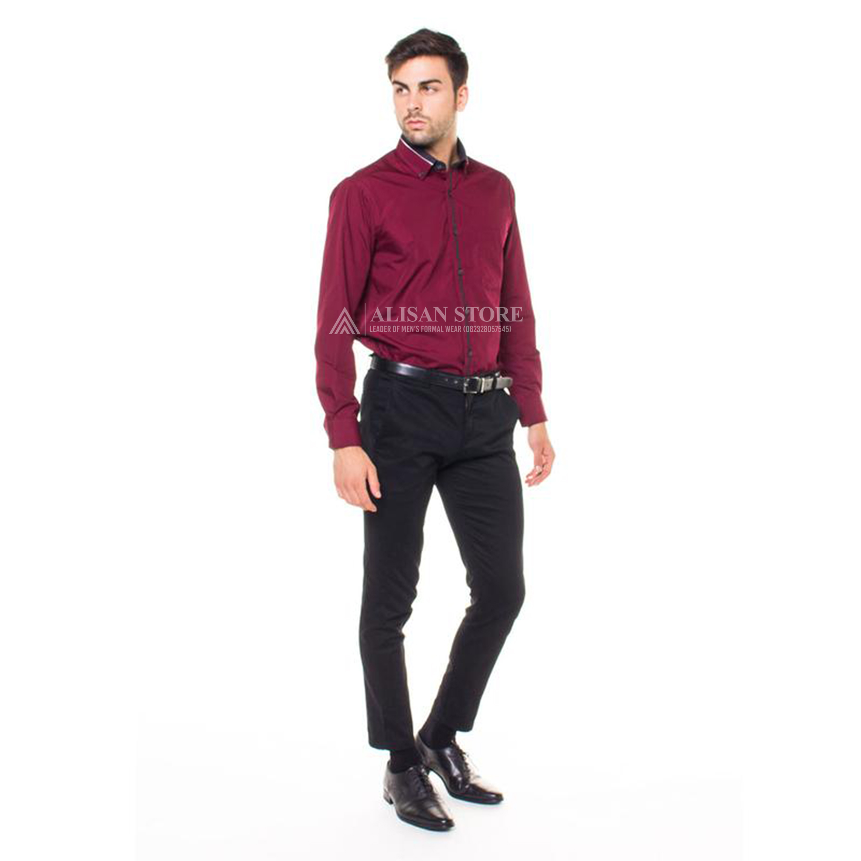 Kemeja Alisan Maroon List Special S30 - Gambar 5