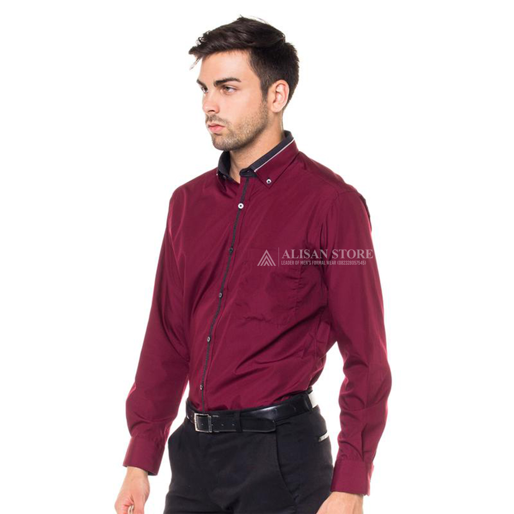 Kemeja Alisan Maroon List Special S30 - Gambar 3