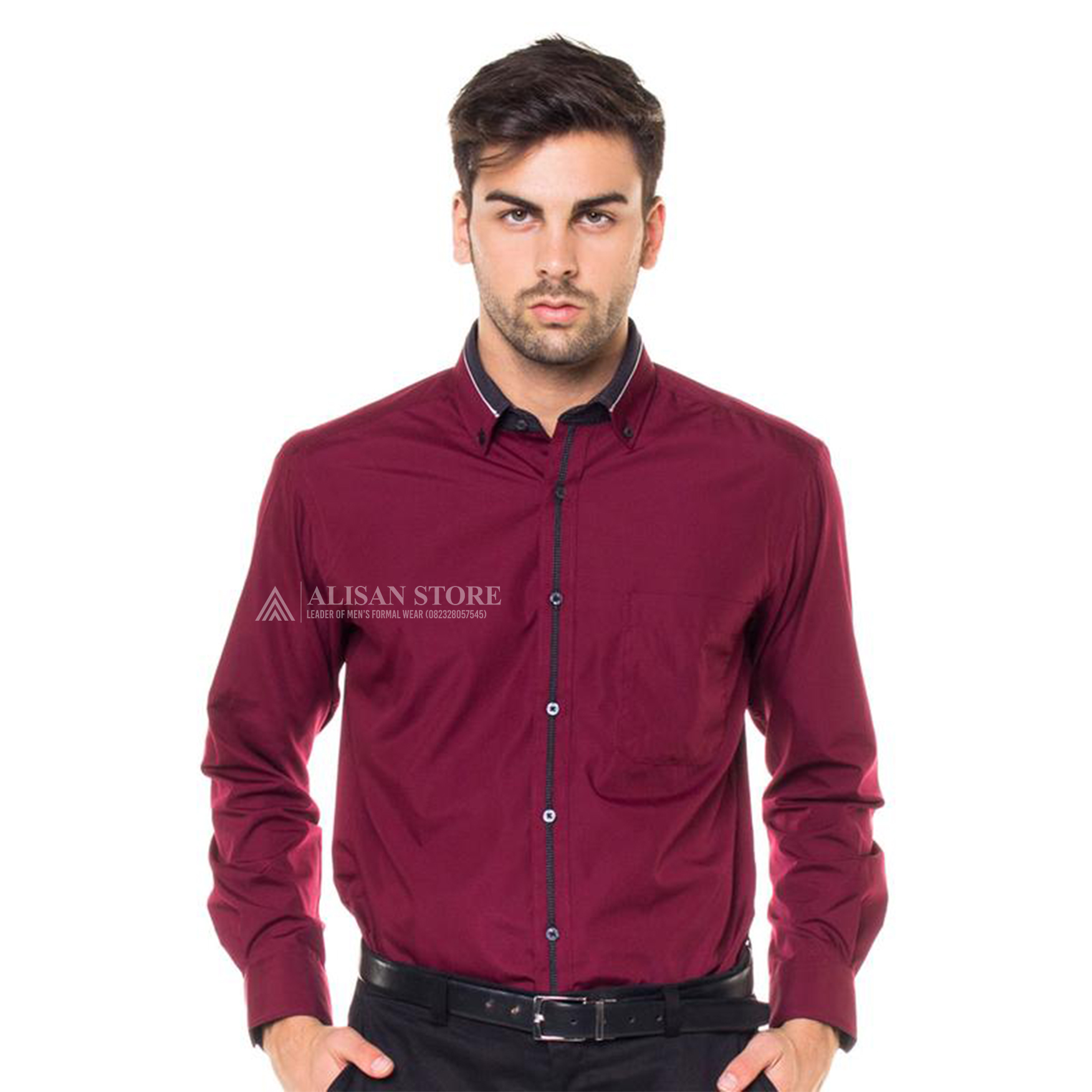 Kemeja Alisan Maroon List Special S30