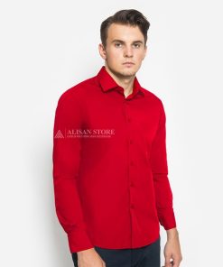 Kemeja Alisan Merah Cabe Polos Lengan Panjang (Kode Merah)