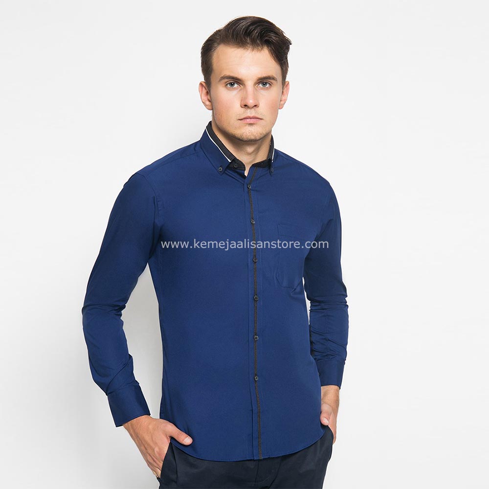 Kemeja Alisan Biru Dongker List Special S30