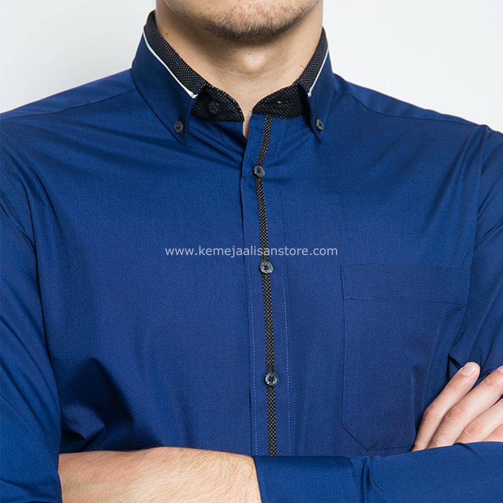 Kemeja Alisan Biru Dongker List Special S30 - Gambar 4